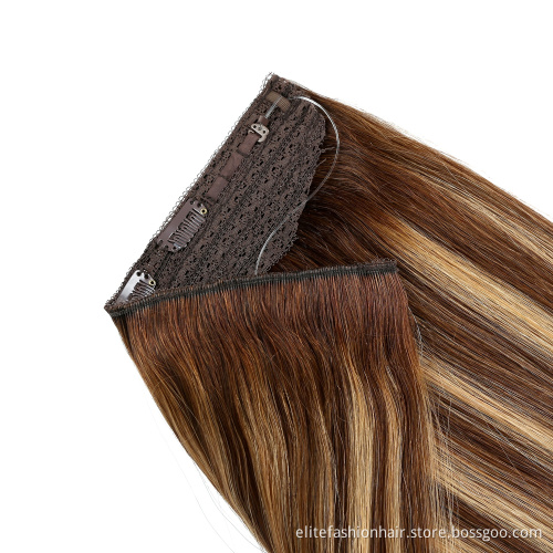 Silky Straight Halo Hair Extensions with Invisible Transparent Wire Adjustable Size for Woman Halo human Hair Extensions
